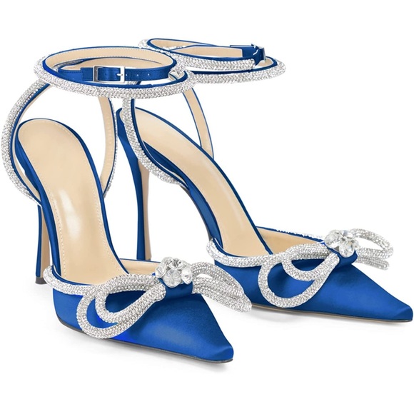 Women's Heeled Sandals Pointed Toe Crystal Embellished Bow bling heel size 8.5 - Picture 1 of 10